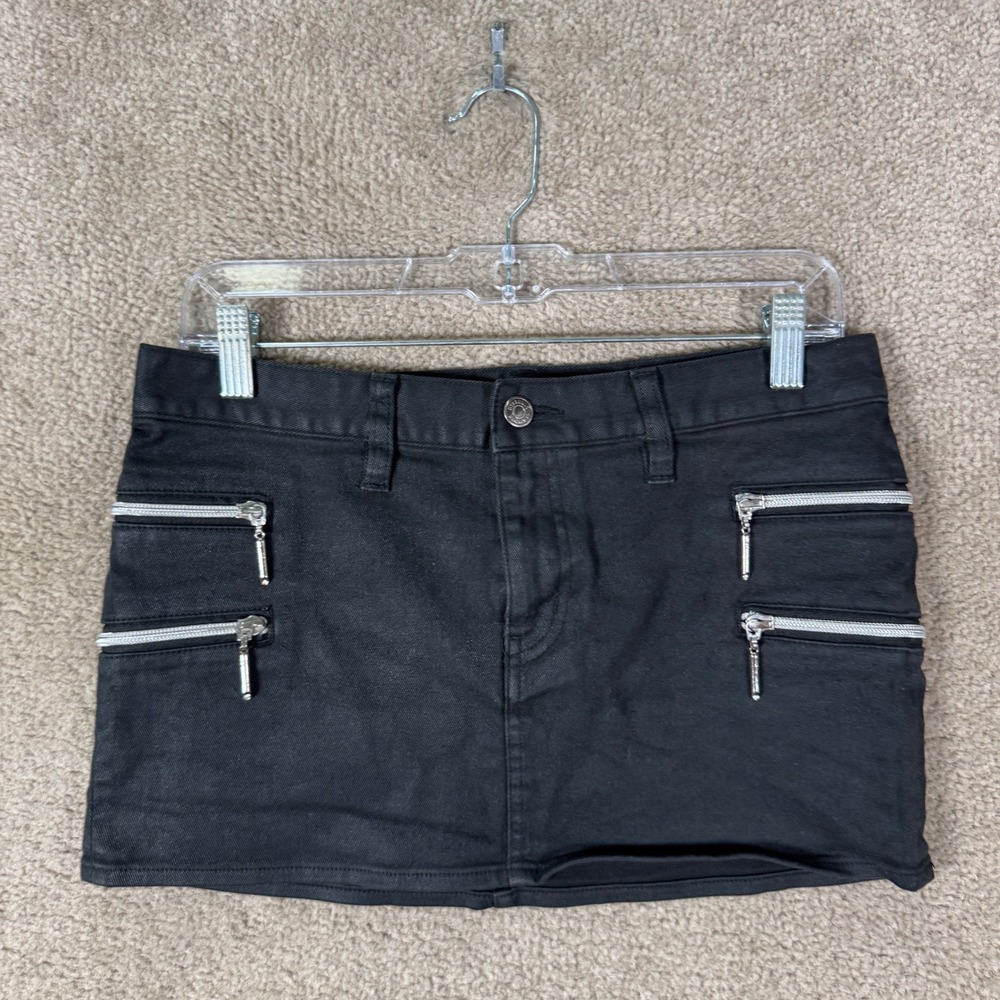 Hysteric Glamour Denim Mini Skirt Womens Medium Black Zipper Punk Rock Y2K
